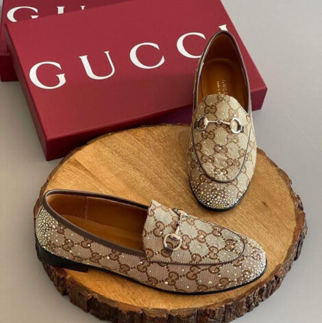 Crystal Embellished Canvas Loafers