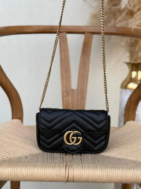 Black Matelassé Super Mini Bag