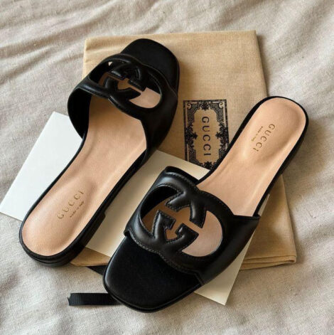 Stylish Cut-Out Leather Slide Sandals