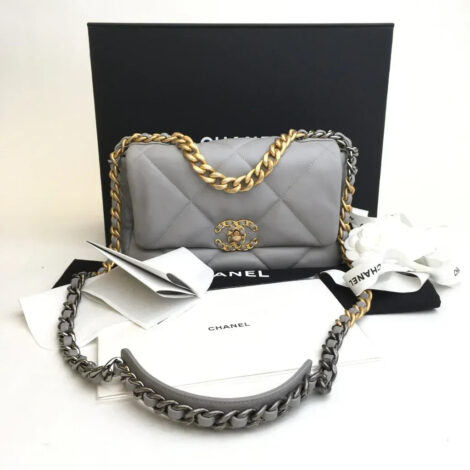 Medium Grey Lambskin 19 Flap Bag - Balbina Style
